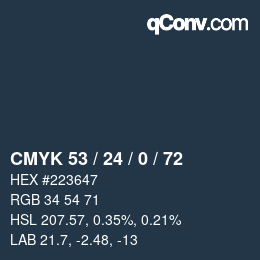カラーコード: CMYK 53 / 24 / 0 / 72 | qconv.com