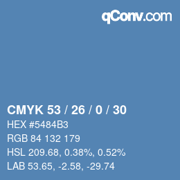 カラーコード: CMYK 53 / 26 / 0 / 30 | qconv.com