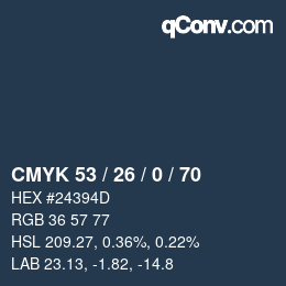 カラーコード: CMYK 53 / 26 / 0 / 70 | qconv.com