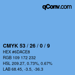 颜色代码: CMYK 53 / 26 / 0 / 9 | qconv.com