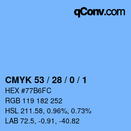 颜色代码: CMYK 53 / 28 / 0 / 1 | qconv.com