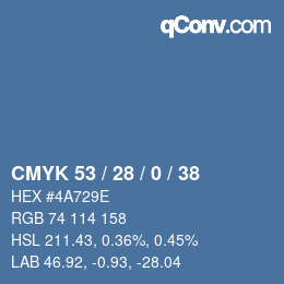Code couleur: CMYK 53 / 28 / 0 / 38 | qconv.com