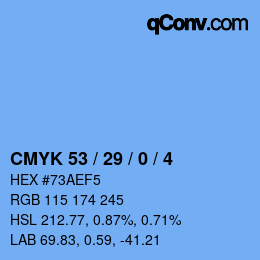 カラーコード: CMYK 53 / 29 / 0 / 4 | qconv.com