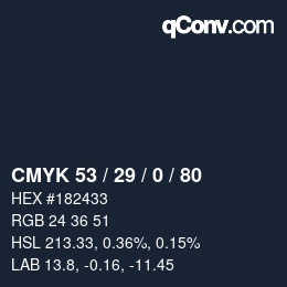 カラーコード: CMYK 53 / 29 / 0 / 80 | qconv.com