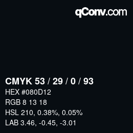 颜色代码: CMYK 53 / 29 / 0 / 93 | qconv.com