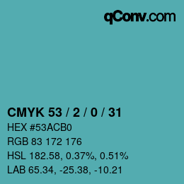 Color code: CMYK 53 / 2 / 0 / 31 | qconv.com