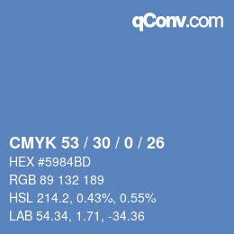 颜色代码: CMYK 53 / 30 / 0 / 26 | qconv.com