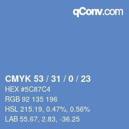 Color code: CMYK 53 / 31 / 0 / 23 | qconv.com