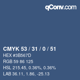 颜色代码: CMYK 53 / 31 / 0 / 51 | qconv.com