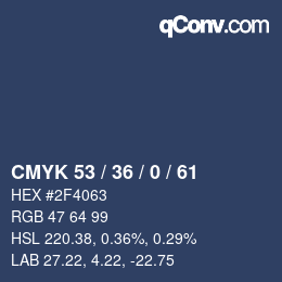カラーコード: CMYK 53 / 36 / 0 / 61 | qconv.com