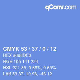 カラーコード: CMYK 53 / 37 / 0 / 12 | qconv.com