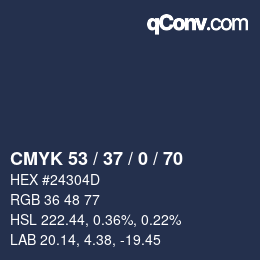 Color code: CMYK 53 / 37 / 0 / 70 | qconv.com