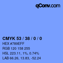 カラーコード: CMYK 53 / 38 / 0 / 0 | qconv.com
