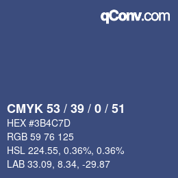 Color code: CMYK 53 / 39 / 0 / 51 | qconv.com