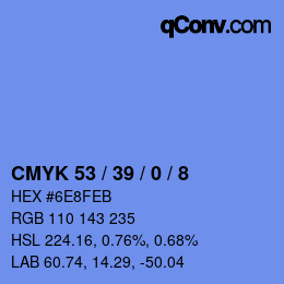 カラーコード: CMYK 53 / 39 / 0 / 8 | qconv.com