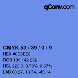 カラーコード: CMYK 53 / 39 / 0 / 9 | qconv.com