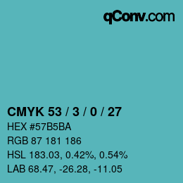 カラーコード: CMYK 53 / 3 / 0 / 27 | qconv.com