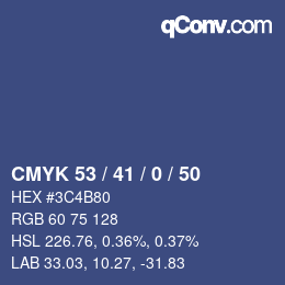 カラーコード: CMYK 53 / 41 / 0 / 50 | qconv.com