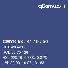 カラーコード: CMYK 53 / 41 / 0 / 50 | qconv.com