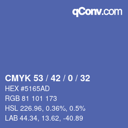 Farbcode: CMYK 53 / 42 / 0 / 32 | qconv.com