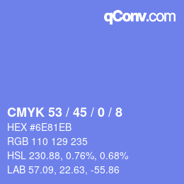 カラーコード: CMYK 53 / 45 / 0 / 8 | qconv.com
