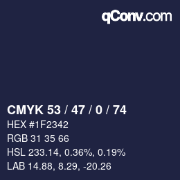 Color code: CMYK 53 / 47 / 0 / 74 | qconv.com