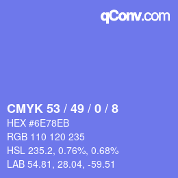 カラーコード: CMYK 53 / 49 / 0 / 8 | qconv.com