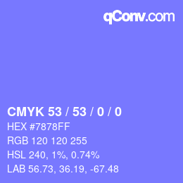 Color code: CMYK 53 / 53 / 0 / 0 | qconv.com