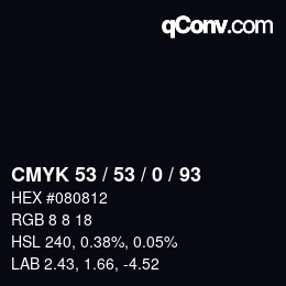 Farbcode: CMYK 53 / 53 / 0 / 93 | qconv.com