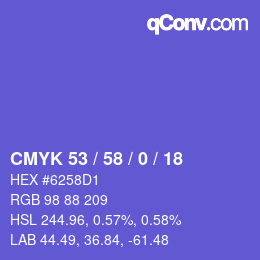 Farbcode: CMYK 53 / 58 / 0 / 18 | qconv.com