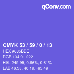 カラーコード: CMYK 53 / 59 / 0 / 13 | qconv.com