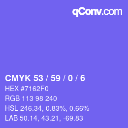 Color code: CMYK 53 / 59 / 0 / 6 | qconv.com
