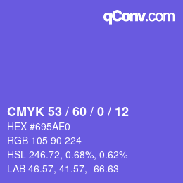 カラーコード: CMYK 53 / 60 / 0 / 12 | qconv.com
