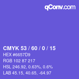 カラーコード: CMYK 53 / 60 / 0 / 15 | qconv.com