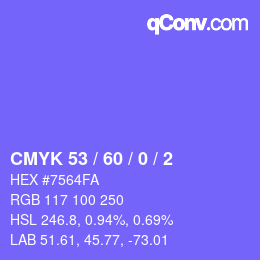 カラーコード: CMYK 53 / 60 / 0 / 2 | qconv.com