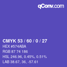 カラーコード: CMYK 53 / 60 / 0 / 27 | qconv.com
