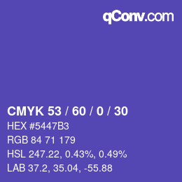 カラーコード: CMYK 53 / 60 / 0 / 30 | qconv.com