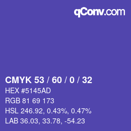 カラーコード: CMYK 53 / 60 / 0 / 32 | qconv.com