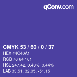 颜色代码: CMYK 53 / 60 / 0 / 37 | qconv.com