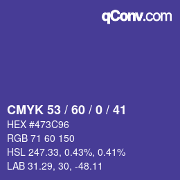 颜色代码: CMYK 53 / 60 / 0 / 41 | qconv.com