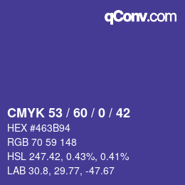 Color code: CMYK 53 / 60 / 0 / 42 | qconv.com