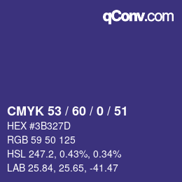 Color code: CMYK 53 / 60 / 0 / 51 | qconv.com
