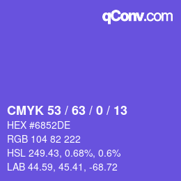 カラーコード: CMYK 53 / 63 / 0 / 13 | qconv.com