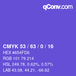 Código de color: CMYK 53 / 63 / 0 / 16 | qconv.com