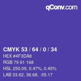 Farbcode: CMYK 53 / 64 / 0 / 34 | qconv.com