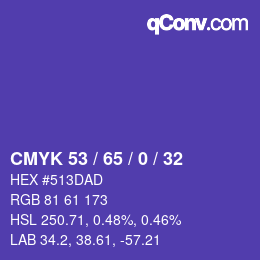 カラーコード: CMYK 53 / 65 / 0 / 32 | qconv.com