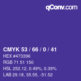 カラーコード: CMYK 53 / 66 / 0 / 41 | qconv.com