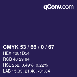 Color code: CMYK 53 / 66 / 0 / 67 | qconv.com