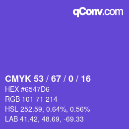 颜色代码: CMYK 53 / 67 / 0 / 16 | qconv.com