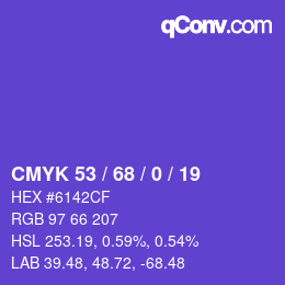 Color code: CMYK 53 / 68 / 0 / 19 | qconv.com